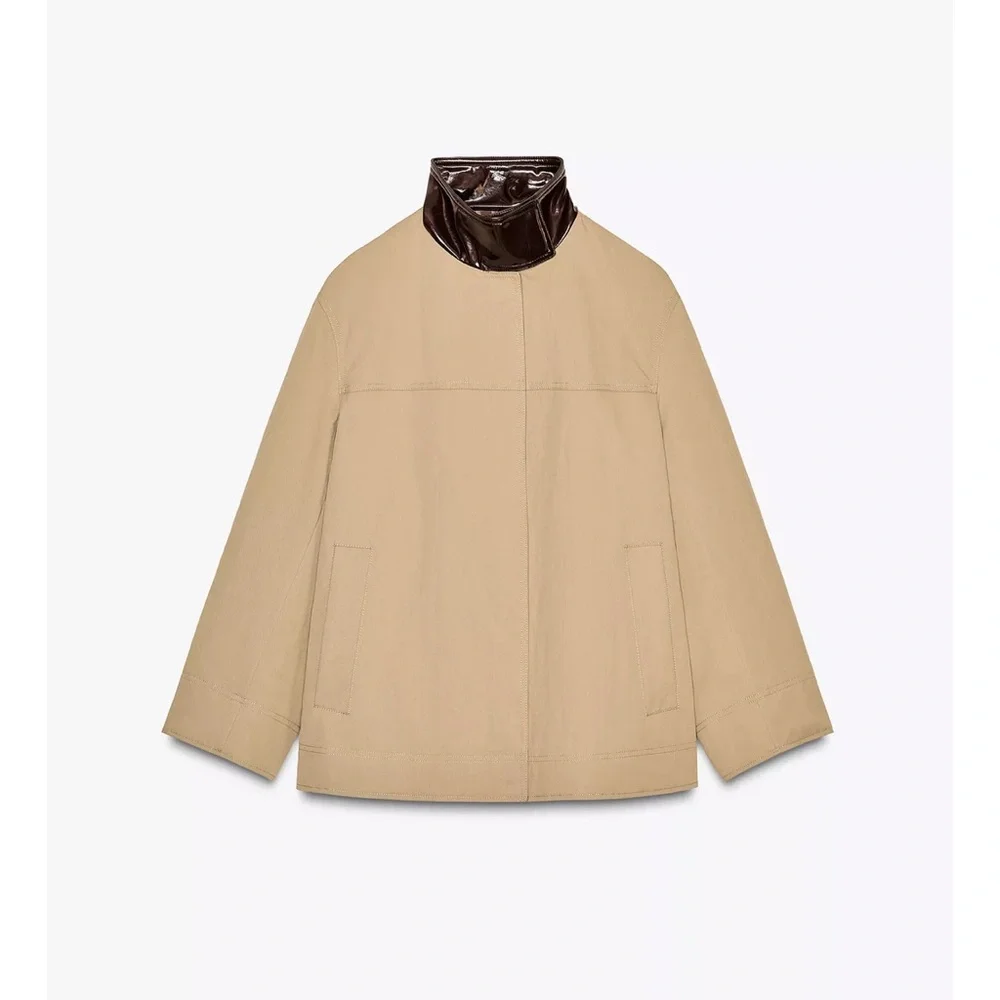 Zara Contrast Collar Jacket with Plaid Lining ZW Collection NWT - Picture 5 of 11